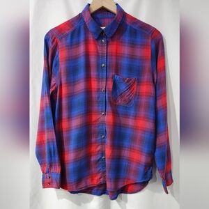 American Eagle Womens Vintage Boyfriend Shirt Size M‎ Red Blue Plaid Cabincore